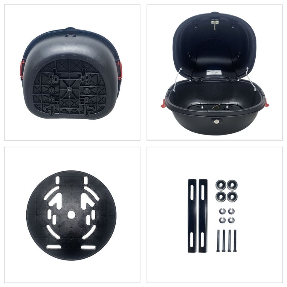 WHEELIE XT11-B 28 Litre Motosiklet Arka Çanta Siyah Parlak Su Geçirmez ABS Top Case Çift Kilitleme Üniversal