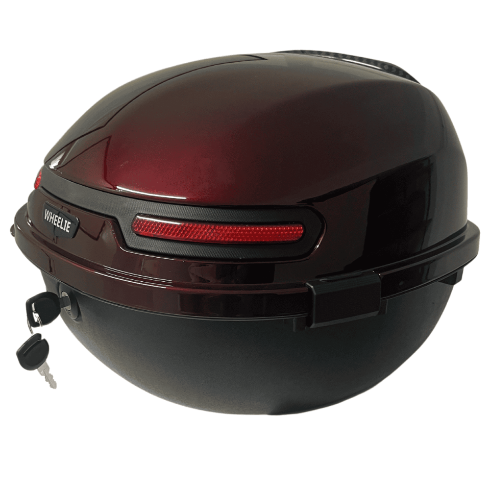 WHEELIE XT21-JR 28 Litre Motosiklet Arka Çanta Hünnap Kırmızı Parlak Su Geçirmez ABS Çift Kilitleme Üniversal