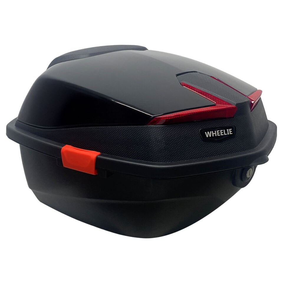 WHEELIE XT01-B 32 Litre Motosiklet Arka Çanta Siyah Parlak Su Geçirmez ABS Top Case Çift Kilitleme Üniversal