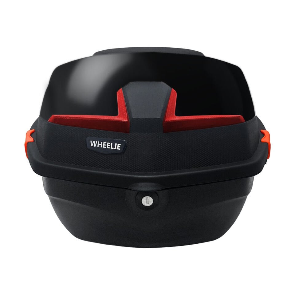 WHEELIE XT01-B 32 Litre Motosiklet Arka Çanta Siyah Parlak Su Geçirmez ABS Top Case Çift Kilitleme Üniversal