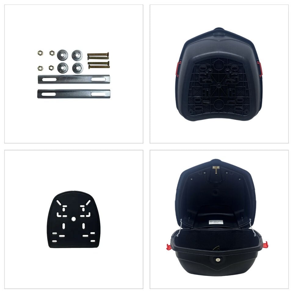 WHEELIE XT01-B 32 Litre Motosiklet Arka Çanta Siyah Parlak Su Geçirmez ABS Top Case Çift Kilitleme Üniversal