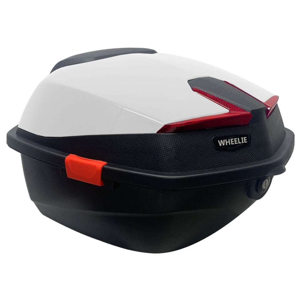 WHEELIE XT01-W 32 Litre Motosiklet Arka Çanta Beyaz Parlak Su Geçirmez ABS Top Case Çift Kilitleme Üniversal