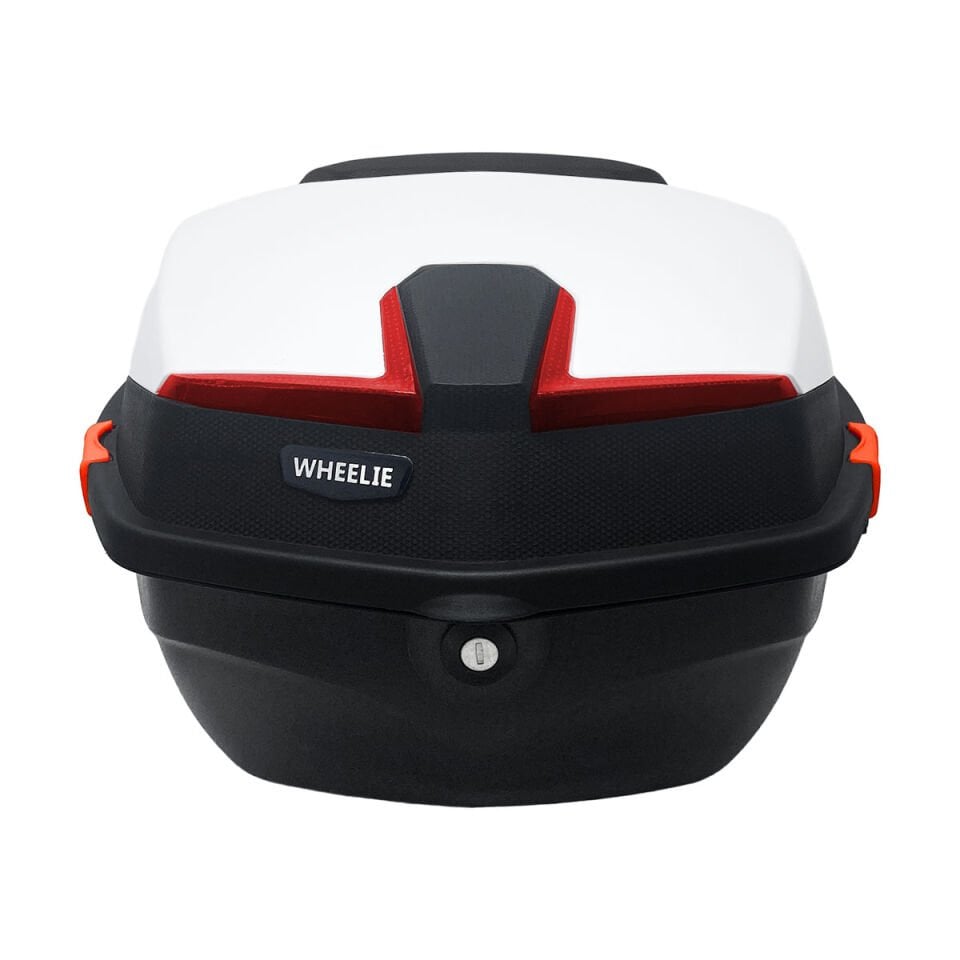 WHEELIE XT01-W 32 Litre Motosiklet Arka Çanta Beyaz Parlak Su Geçirmez ABS Top Case Çift Kilitleme Üniversal