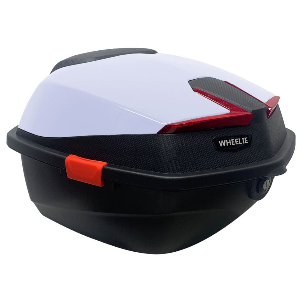 WHEELIE XT01-SW 32 Litre Motosiklet Arka Çanta Gümüş Beyaz Parlak Su Geçirmez ABS Çift Kilitleme Üniversal