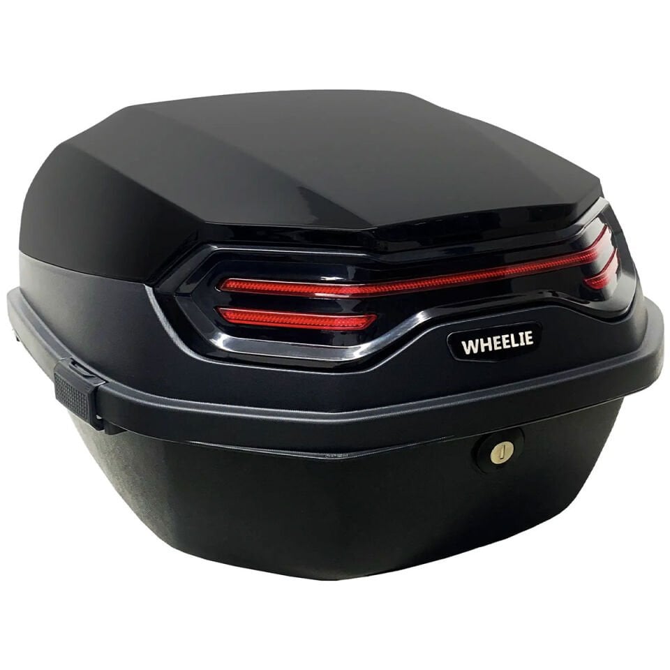 WHEELIE XT08-B 32 Litre Motosiklet Arka Çanta Siyah Parlak Su Geçirmez ABS Top Case Çift Kilitleme Üniversal