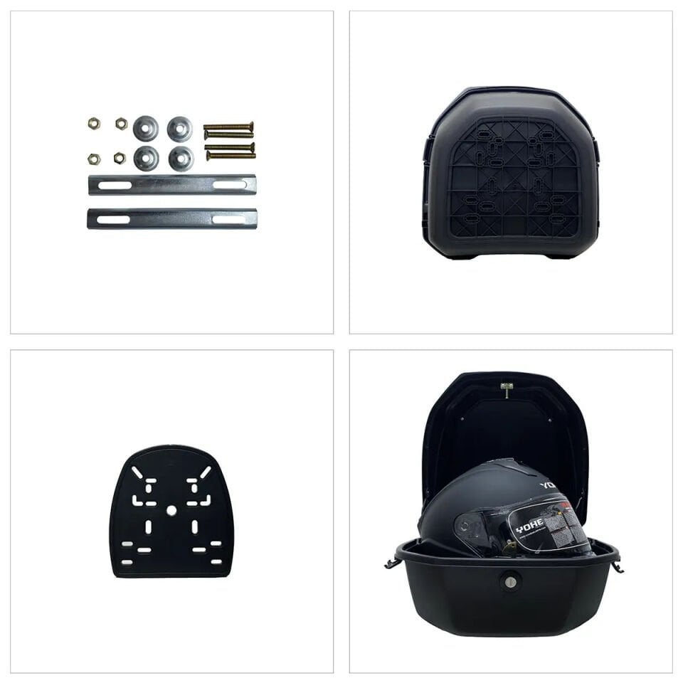 WHEELIE XT08-B 32 Litre Motosiklet Arka Çanta Siyah Parlak Su Geçirmez ABS Top Case Çift Kilitleme Üniversal