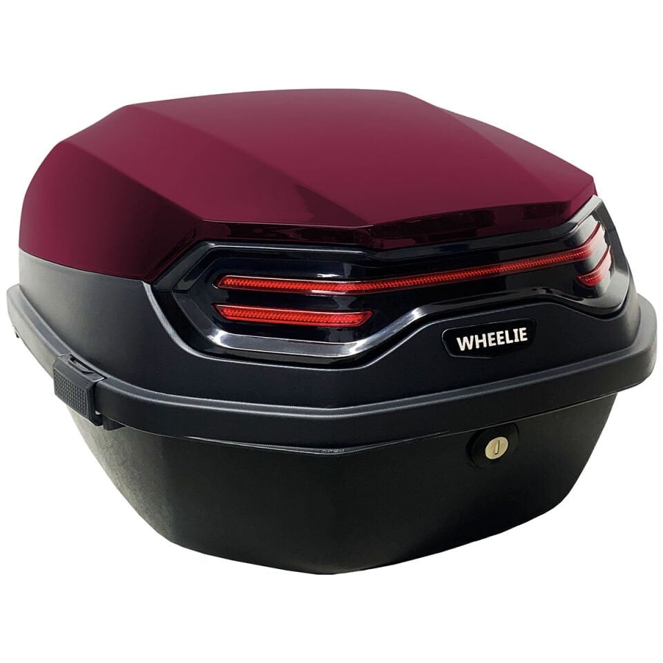 WHEELIE XT08-JR 32 Lt Motosiklet Arka Çanta Hünnap Kırmızı Parlak Su Geçirmez ABS Çift Kilitleme Üniversal