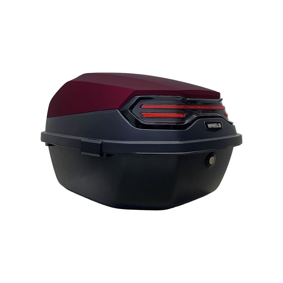 WHEELIE XT08-JR 32 Litre Motosiklet Arka Çanta Hünnap Kırmızı Parlak Su Geçirmez ABS Çift Kilitleme Üniversal