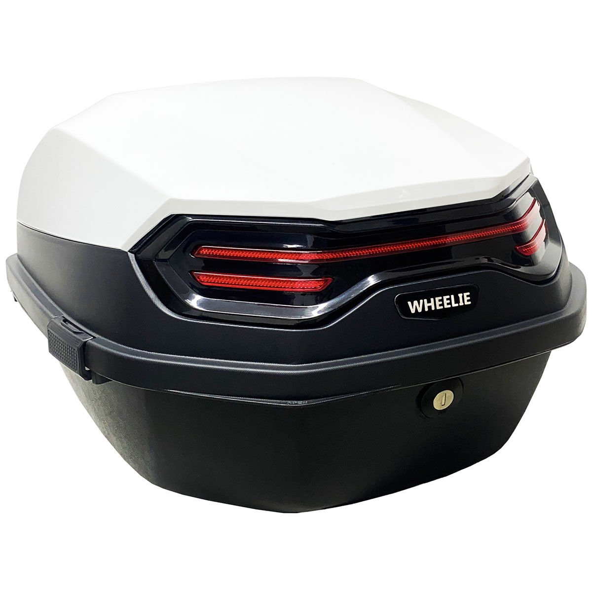 WHEELIE XT08-W 32 Litre Motosiklet Arka Çanta Beyaz Parlak Su Geçirmez ABS Top Case Çift Kilitleme Üniversal
