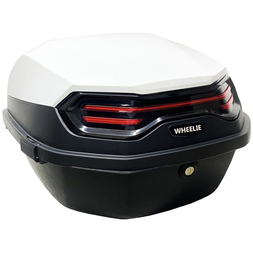 XT08-W 32 Litre Motosiklet Arka Çanta Beyaz Parlak Su Geçirmez ABS Çift Kilitleme Üniversal