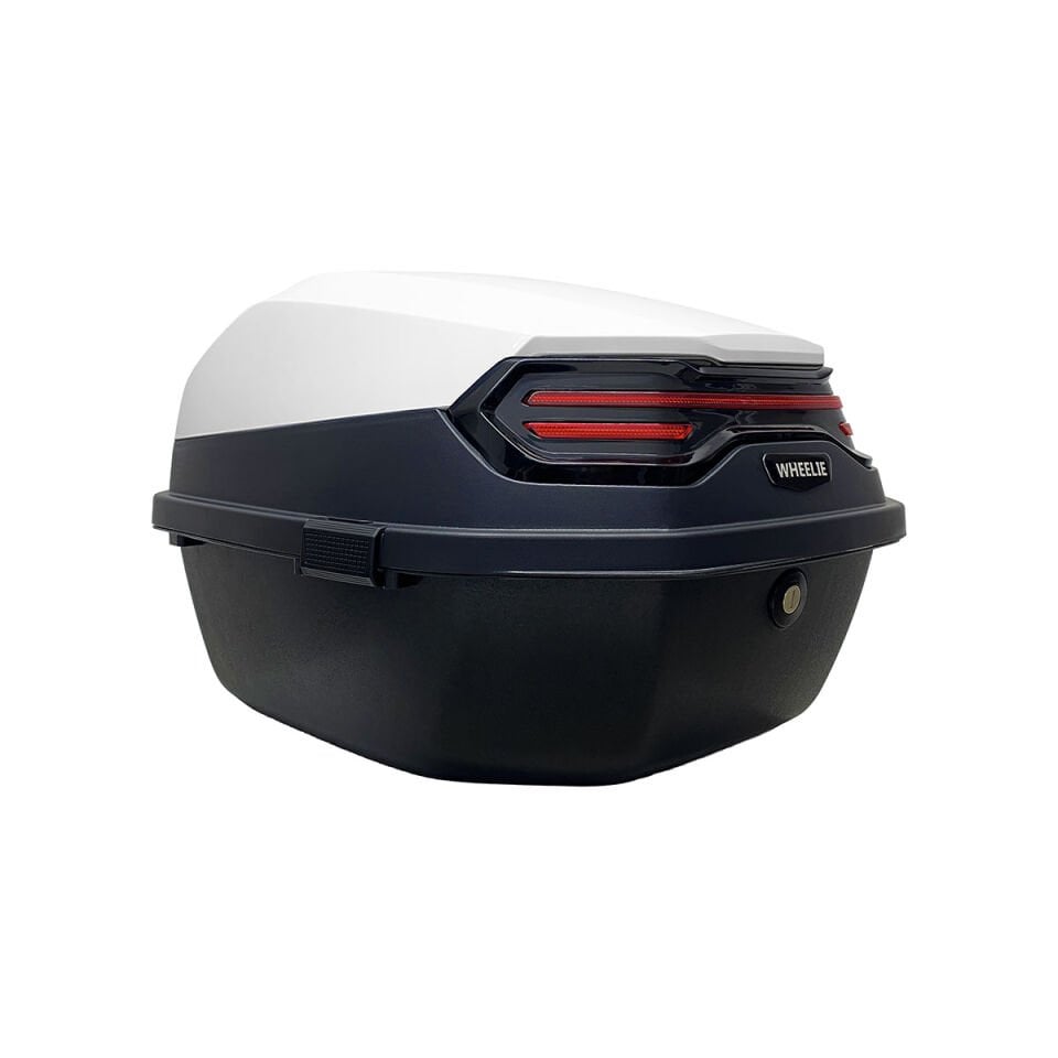 WHEELIE XT08-W 32 Litre Motosiklet Arka Çanta Beyaz Parlak Su Geçirmez ABS Top Case Çift Kilitleme Üniversal