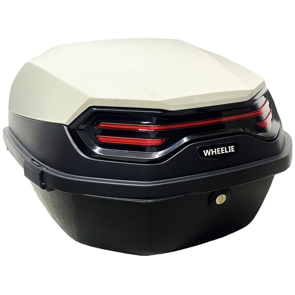 WHEELIE XT08-IW 32 Litre Motosiklet Arka Çanta Fildişi Beyaz Parlak Su Geçirmez ABS Çift Kilitleme Üniversal