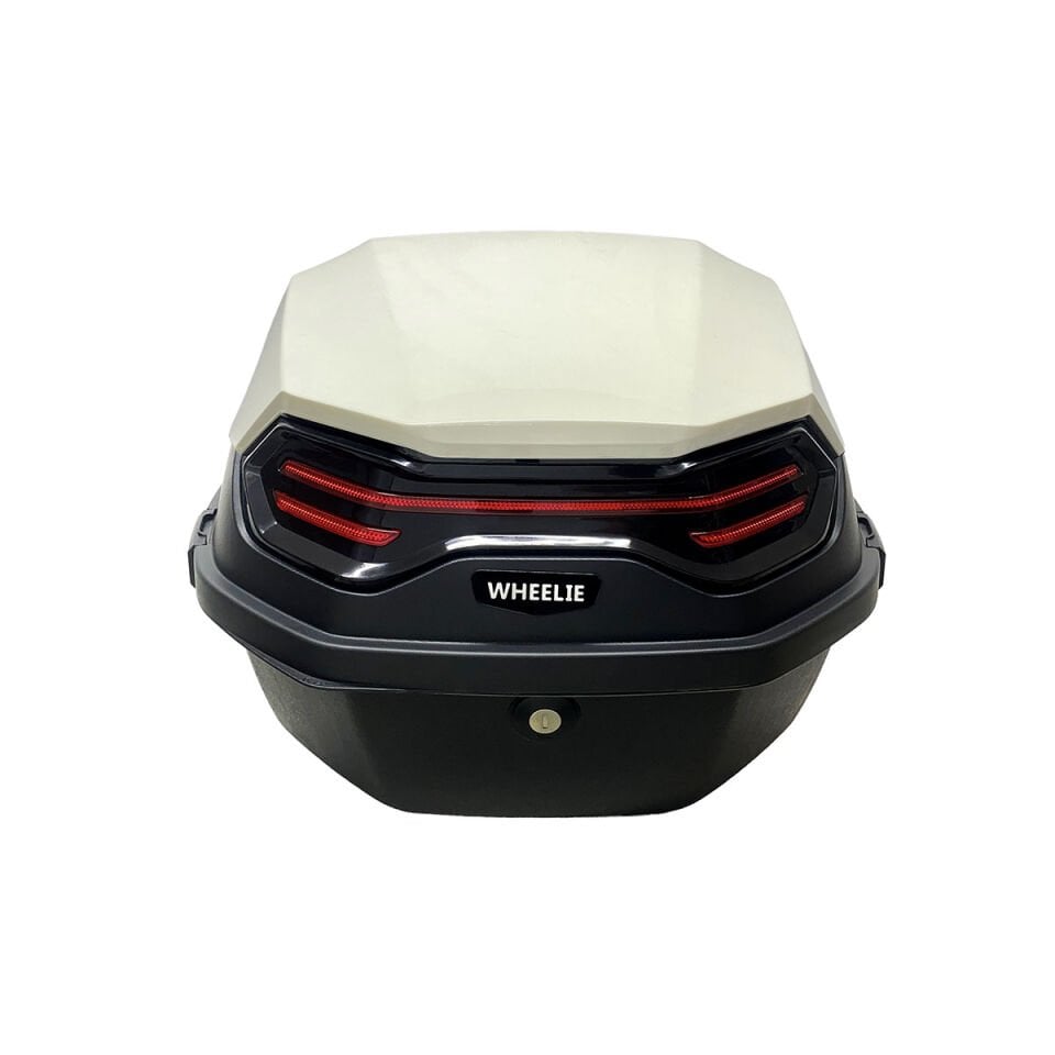 WHEELIE XT08-IW 32 Litre Motosiklet Arka Çanta Fildişi Beyaz Parlak Su Geçirmez ABS Çift Kilitleme Üniversal