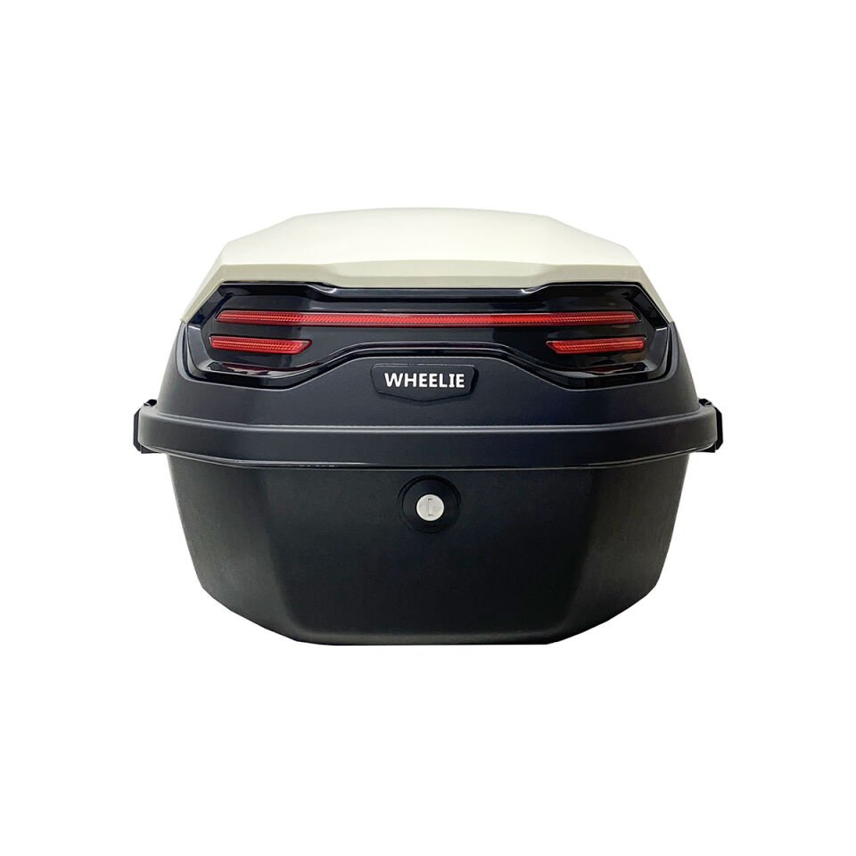 WHEELIE XT08-IW 32 Litre Motosiklet Arka Çanta Fildişi Beyaz Parlak Su Geçirmez ABS Çift Kilitleme Üniversal