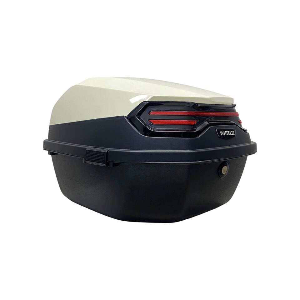 WHEELIE XT08-IW 32 Litre Motosiklet Arka Çanta Fildişi Beyaz Parlak Su Geçirmez ABS Çift Kilitleme Üniversal