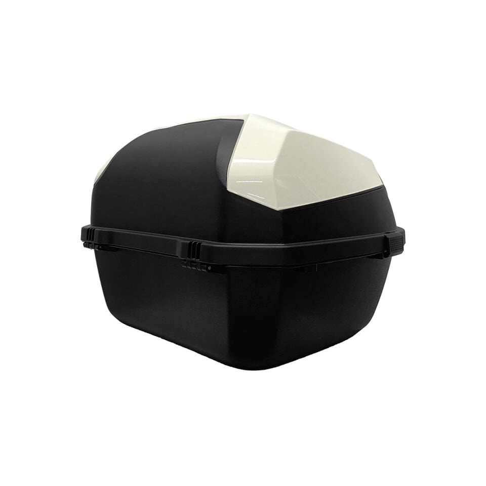 WHEELIE XT08-IW 32 Litre Motosiklet Arka Çanta Fildişi Beyaz Parlak Su Geçirmez ABS Çift Kilitleme Üniversal