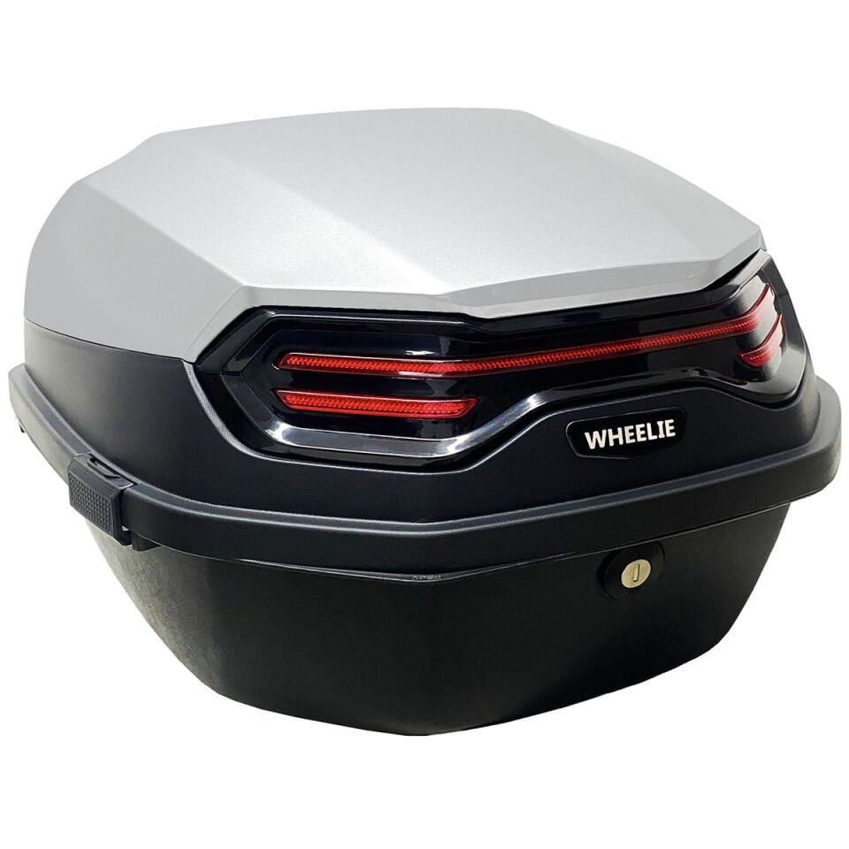 XT08-SW 32 Litre Motosiklet Arka Çanta Gümüş Beyaz Parlak Su Geçirmez ABS Çift Kilitleme Üniversal
