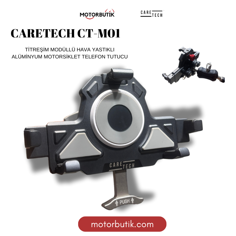 CARETECH CT-M01 Telefon Tutucu Titreşim Önleyici Aliminyum Motosiklet Gidon Ayna Montajlı 360° Ayarlanabilir