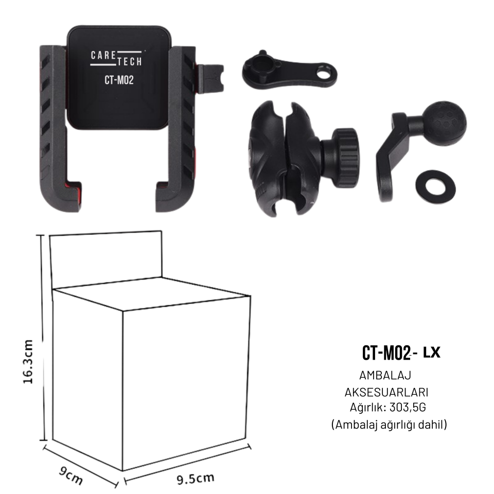 CARETECH CT-M02 LX Telefon Tutucu Gidon Ayna Montajlı Motosiklet Tek Elle Kilitleme Su geçirmez Üniversal