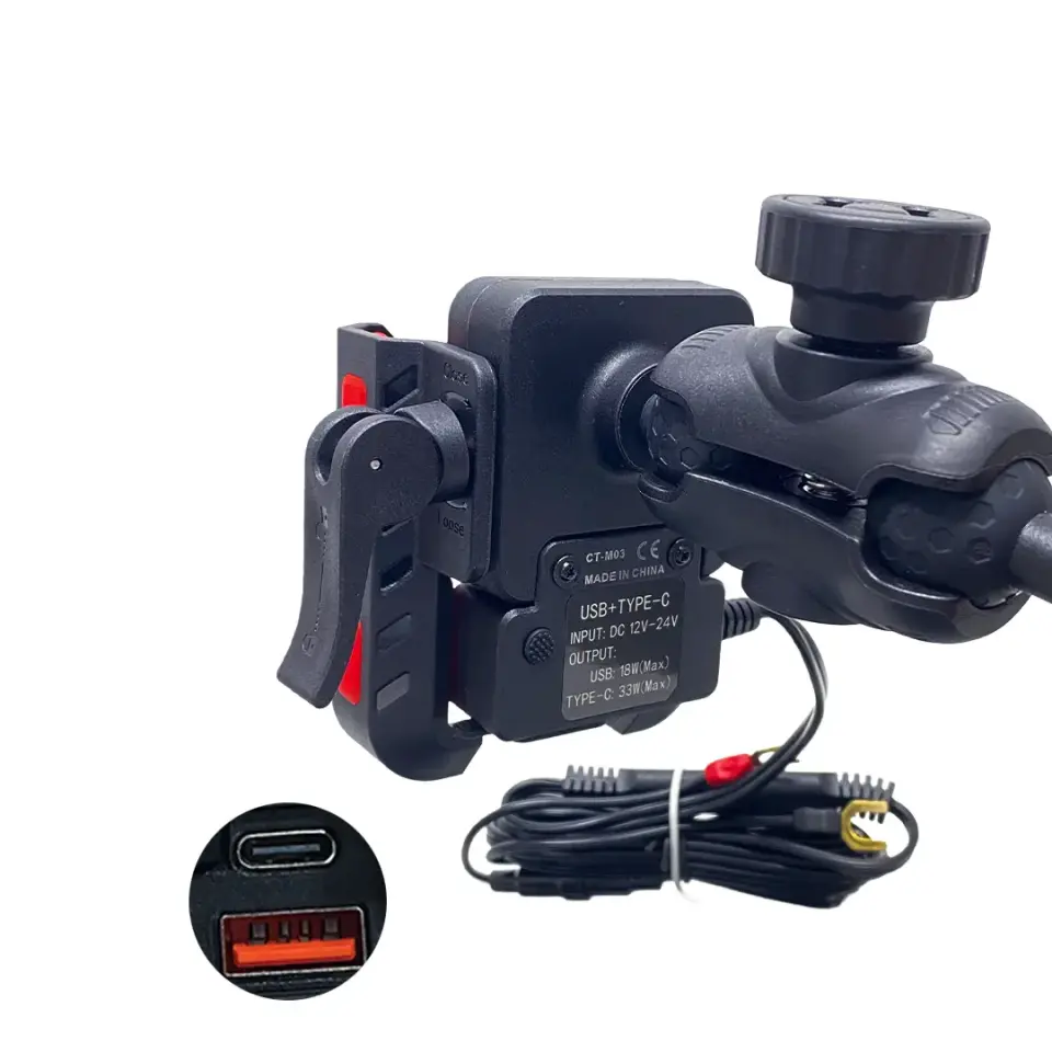 CARETECH CT-M03 Telefon Tutucu Hızlı Şarj Gidon Ayna Montajlı Motosiklet TYPE-C Üniversal