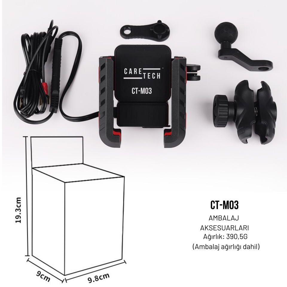 CARETECH CT-M03 TYPE-C ŞARJLI MOTOSİKLET TELEFON TUTUCU