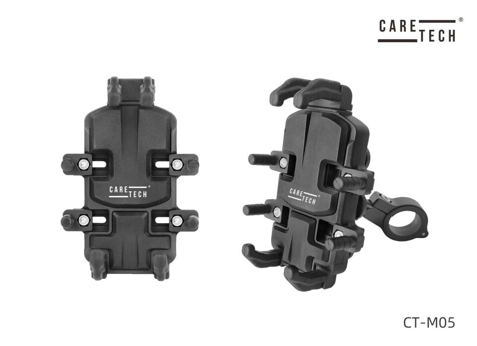 CARETECH CT-M05 Telefon Tutucu Titreşim Önleyici Motosiklet Gidon Ayna Montajlı 8 Pençeli Siyah Su geçirmez