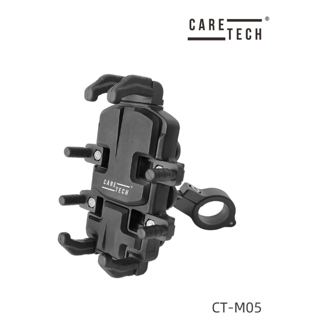 CARETECH CT-M05 Telefon Tutucu Titreşim Önleyici Motosiklet Gidon Ayna Montajlı 8 Pençeli Siyah Su geçirmez