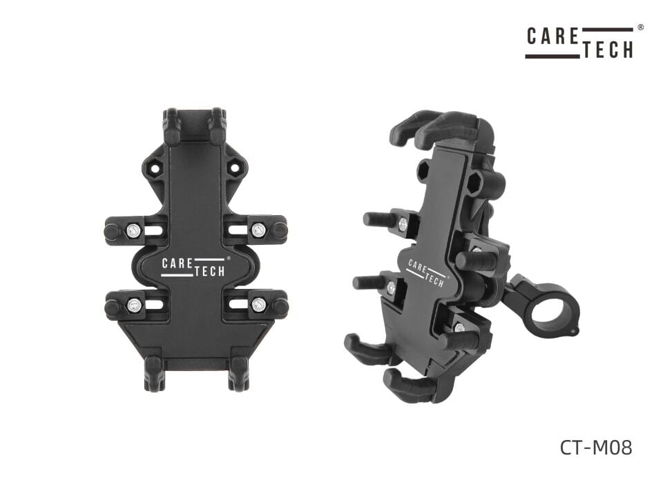 CARETECH CT-M08 Telefon Tutucu Titreşim Önleyici Motosiklet Gidon Ayna Montajlı 8 Pençeli Siyah Su geçirmez