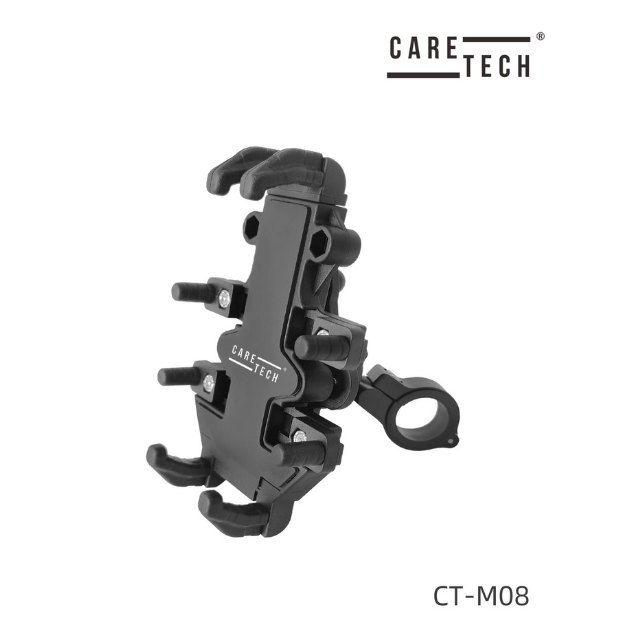 CARETECH CT-M08 Telefon Tutucu Titreşim Önleyici Motosiklet Gidon Ayna Montajlı 8 Pençeli Siyah Su geçirmez