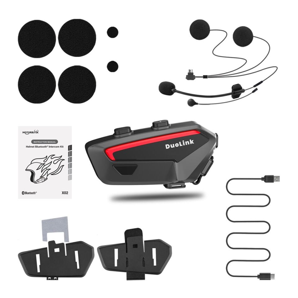 DuoLink X02 İnterkom Bluetooth 6 Kişi Grup Motosiklet Kulaklık Müzik Paylaşımı Kask Intercom Sesli Yanıt