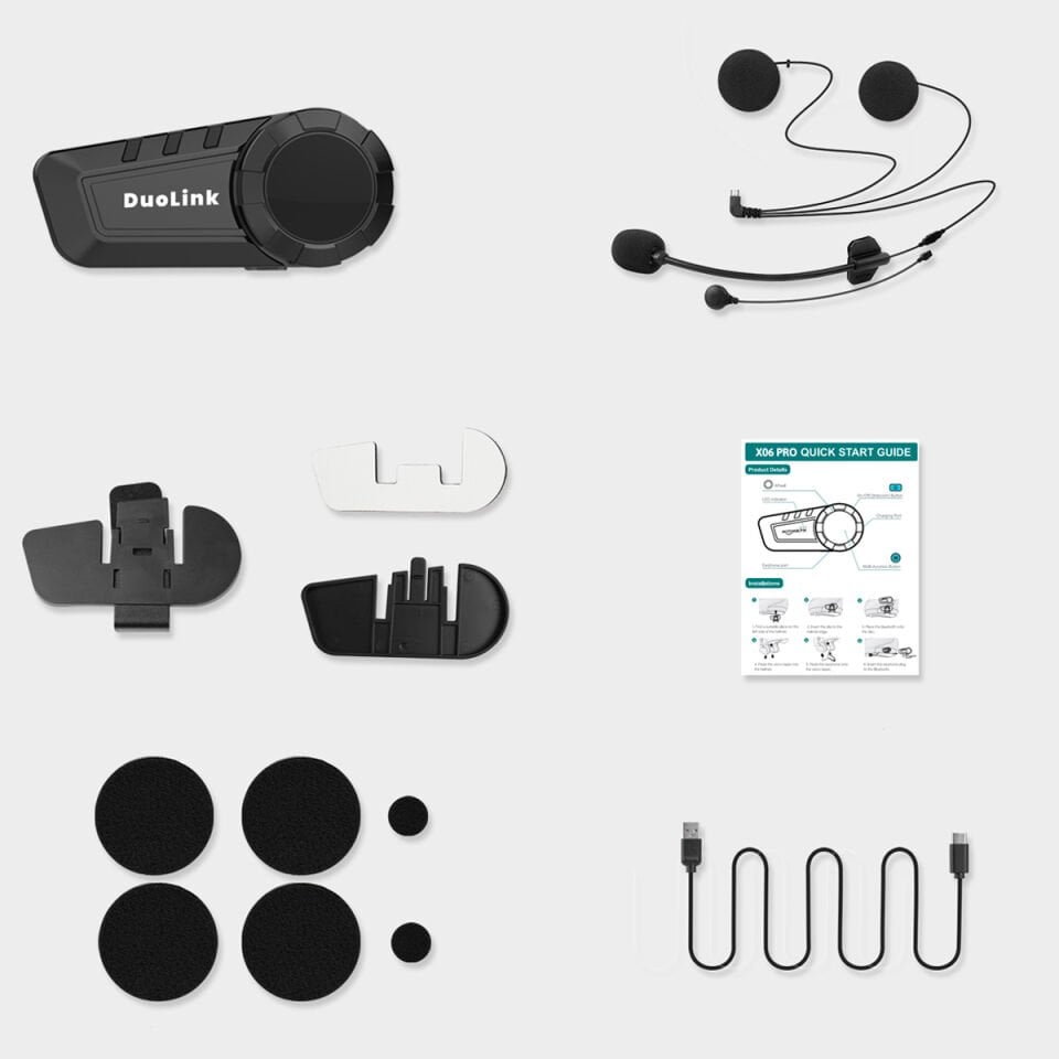DuoLink X06 Pro İnterkom Bluetooth 6 Kişi Grup Motosiklet Kulaklık Müzik Paylaşımı Kask Intercom Sesli Yanıt
