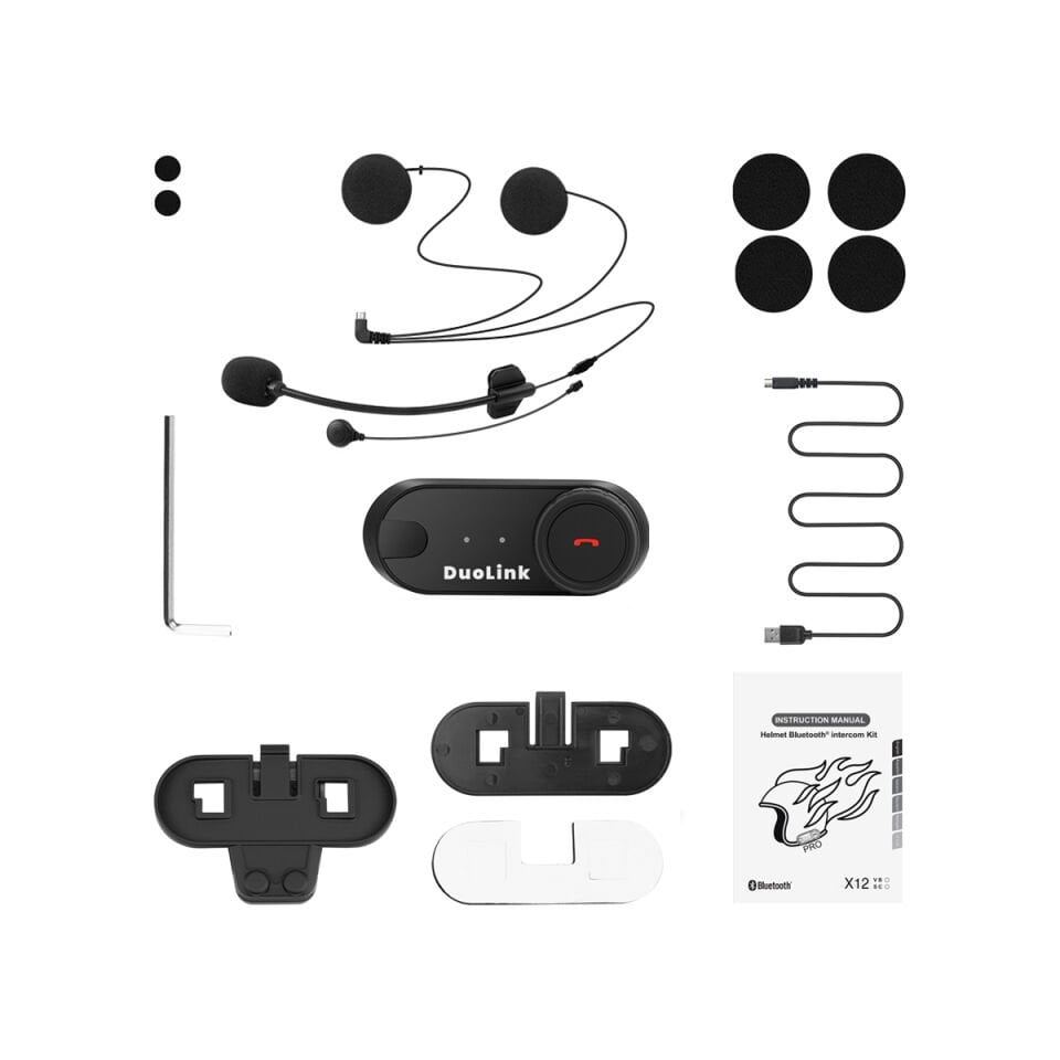 DuoLink X12 VB İnterkom Bluetooth 2-3 Kişi Grup Motosiklet Kask Kulaklık Müzik Paylaşım Intercom Sesli Yanıt