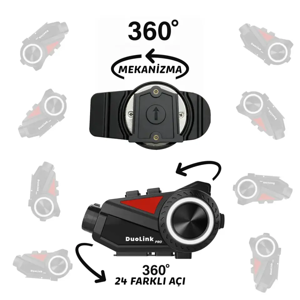 DuoLink X74 Pro İnterkom Motosiklet Kameralı 360° Modül 6 Kişi Bluetooth Kask Intercom Video Kayıt Kulaklık
