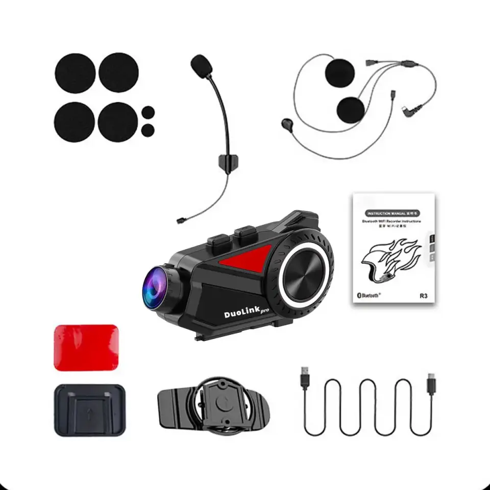 DuoLink X74 Pro İnterkom Motosiklet Kameralı 360° Modül 6 Kişi Bluetooth Kask Intercom Video Kayıt Kulaklık