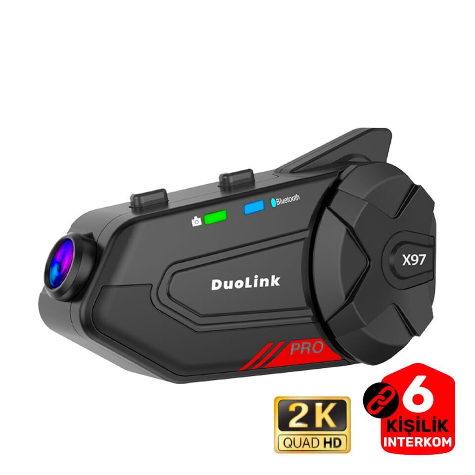DuoLink X97 Pro İnterkom Motosiklet Kameralı 6 Kişi Grup Bluetooth Kask Intercom Video Kayıt Kulaklık