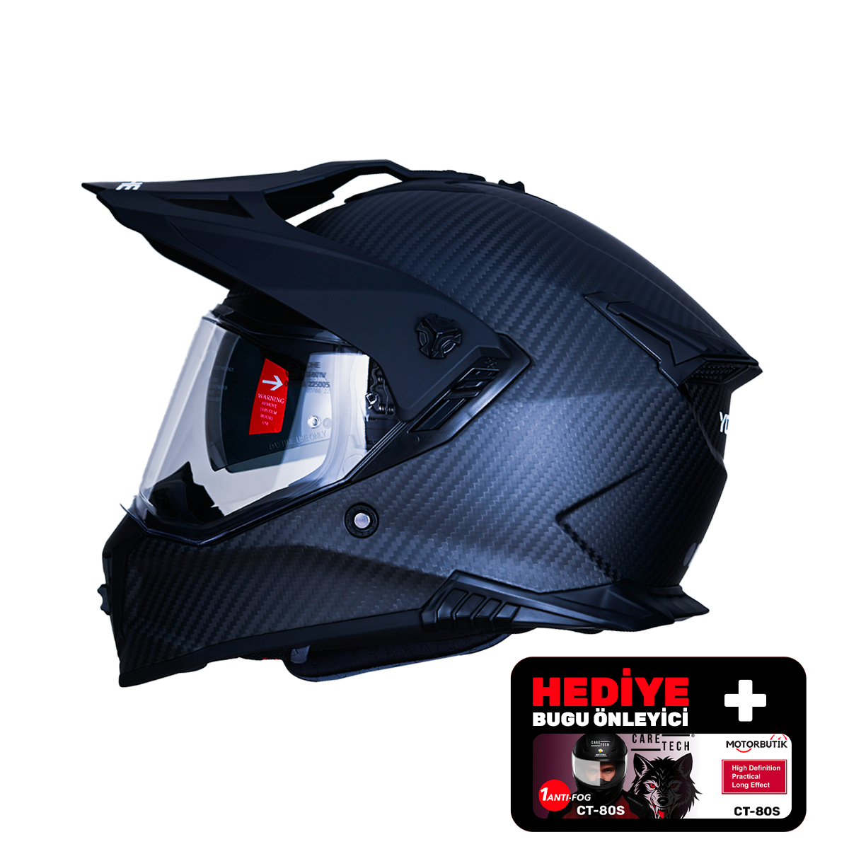 YOHE FG601 Kask Karbon Full Face Motosiklet Mat Siyah Çift Vizör UV Bluetooth Yuvalı ECE 22.06 MIPS