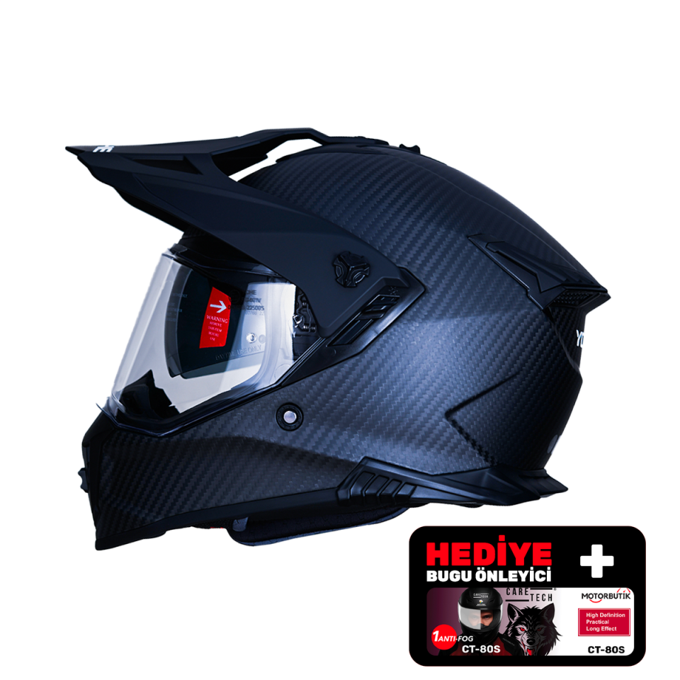 YOHE FG601 Kask Karbon Full Face Motosiklet Mat Siyah Çift Vizör UV Bluetooth Yuvalı ECE 22.06 MIPS