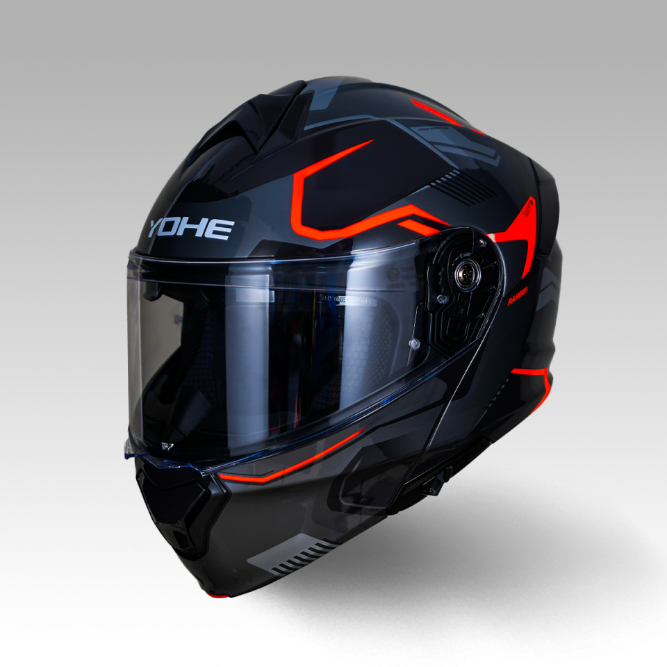 YOHE 935SV Kask Çene Açılır Motosiklet Parlak Turuncu Çift Vizör UV Bluetooth Yuvalı ECE 22.06 MIPS