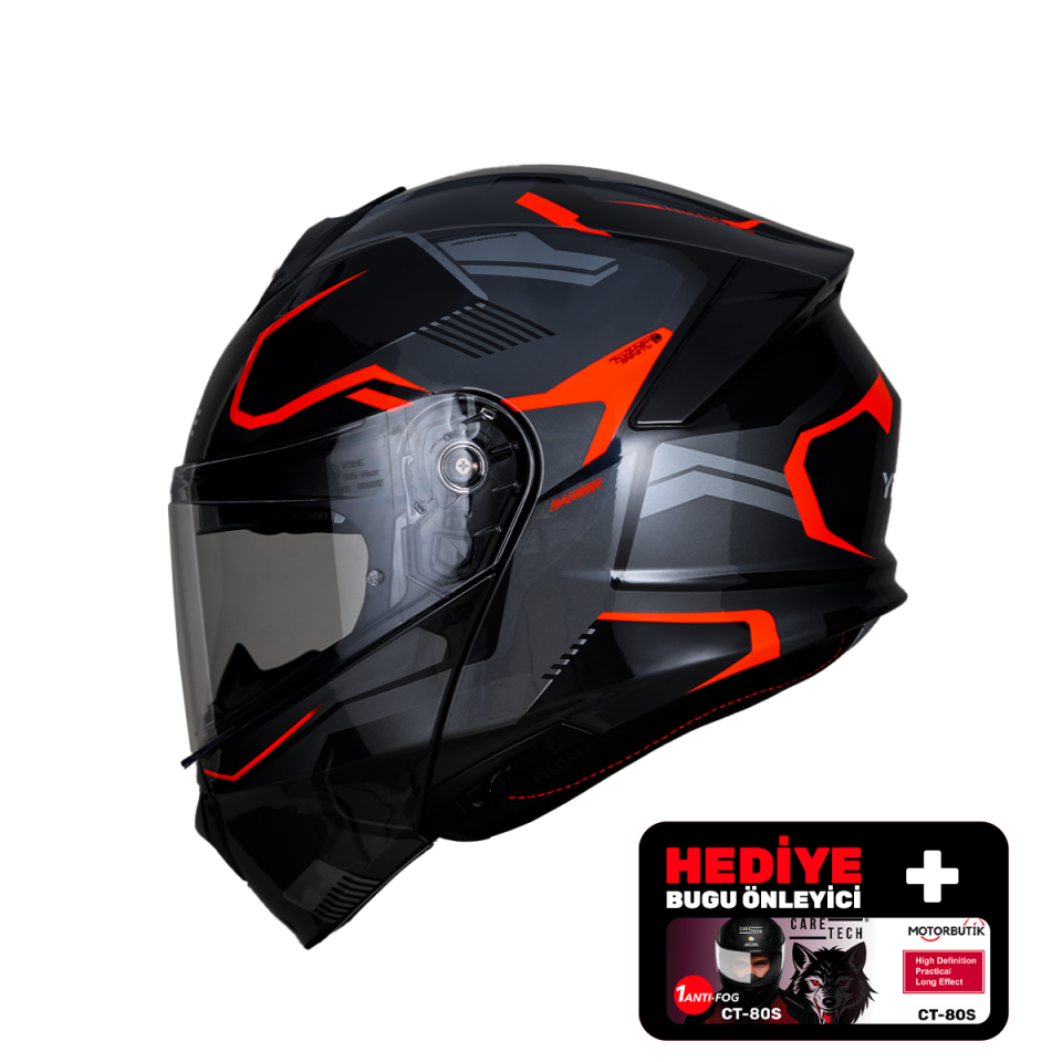 YOHE 935SV Kask Çene Açılır Motosiklet Parlak Turuncu Çift Vizör UV Bluetooth Yuvalı ECE 22.06 MIPS