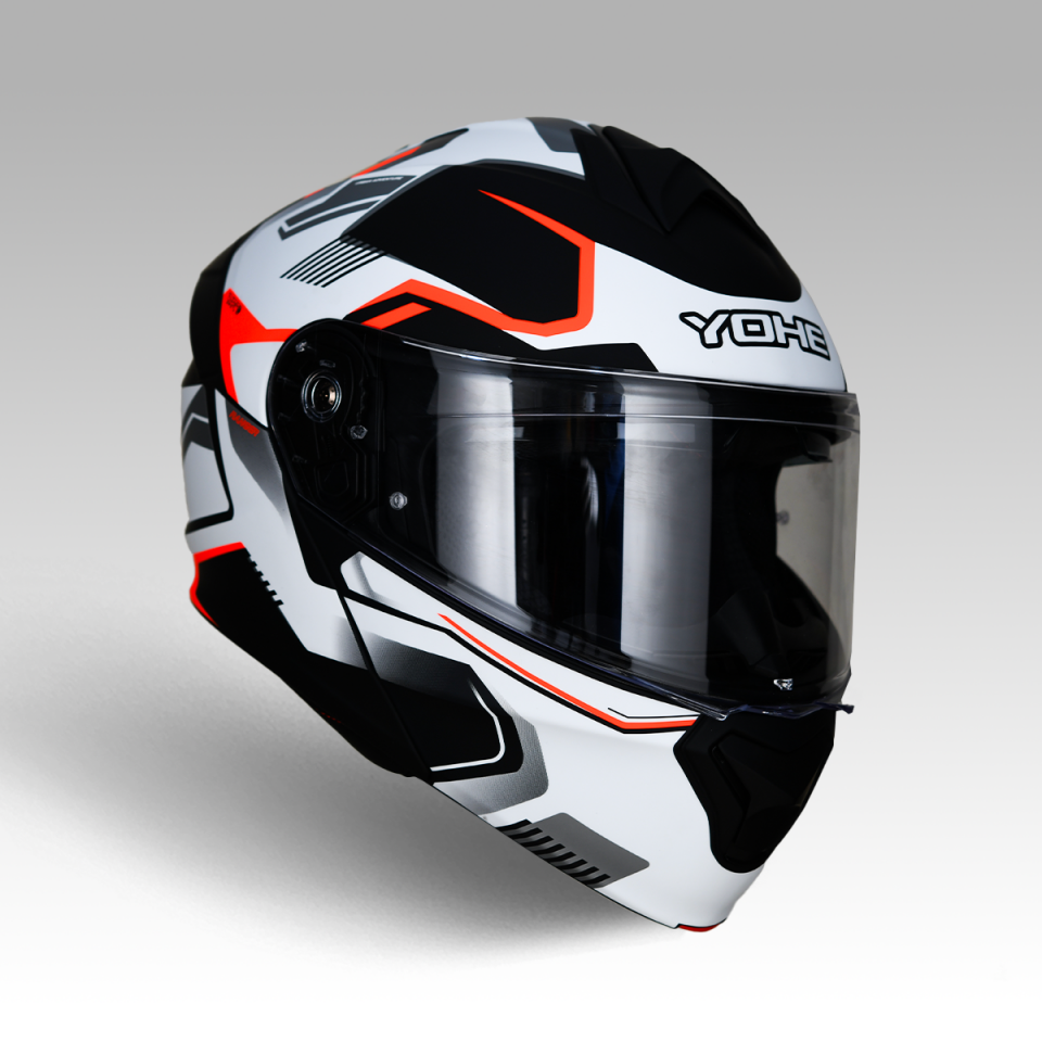 YOHE 935SV Kask Çene Açılır Motosiklet Mat Siyah Beyaz Çift Vizör UV Bluetooth Yuvalı ECE 22.06 MIPS