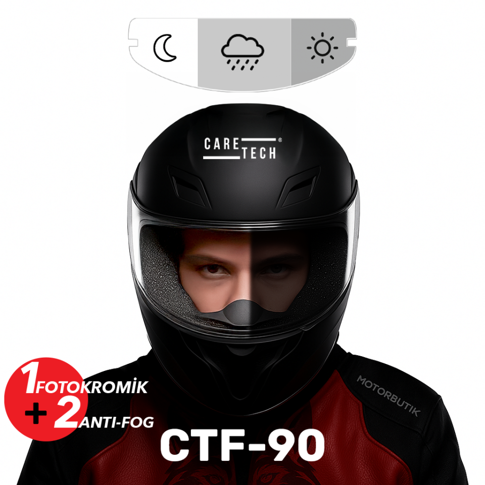 CARETECH CTF-90 Motosiklet Kask Buğu Önleyici Fotokromik Film-Vizör Otomatik Kararma Anti Fog Kolay Montaj