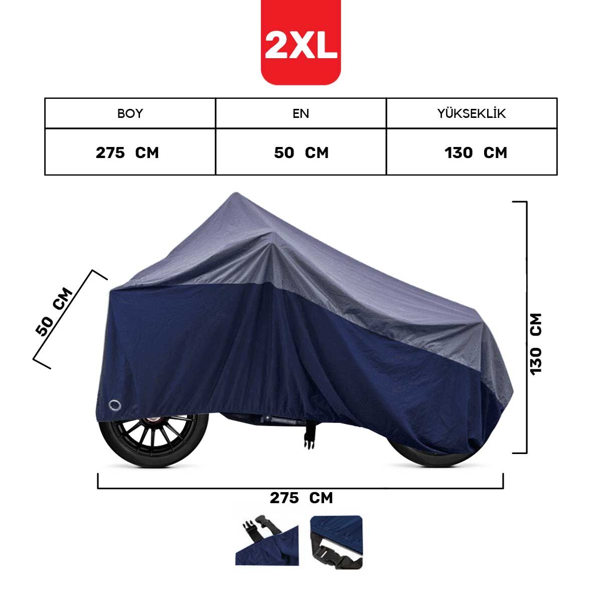 CARETECH CT-B101XXL Motosiklet Branda Su Geçirmez 4 Mevsim Koruma Yıkanabilir Kalın Kumaş XXL Gri/Lacivert