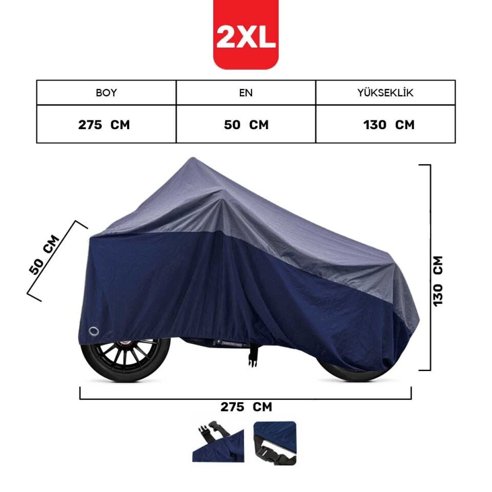 CARETECH CT-B101XXL Motosiklet Branda Su Geçirmez 4 Mevsim Koruma Yıkanabilir Kalın Kumaş XXL Gri/Lacivert