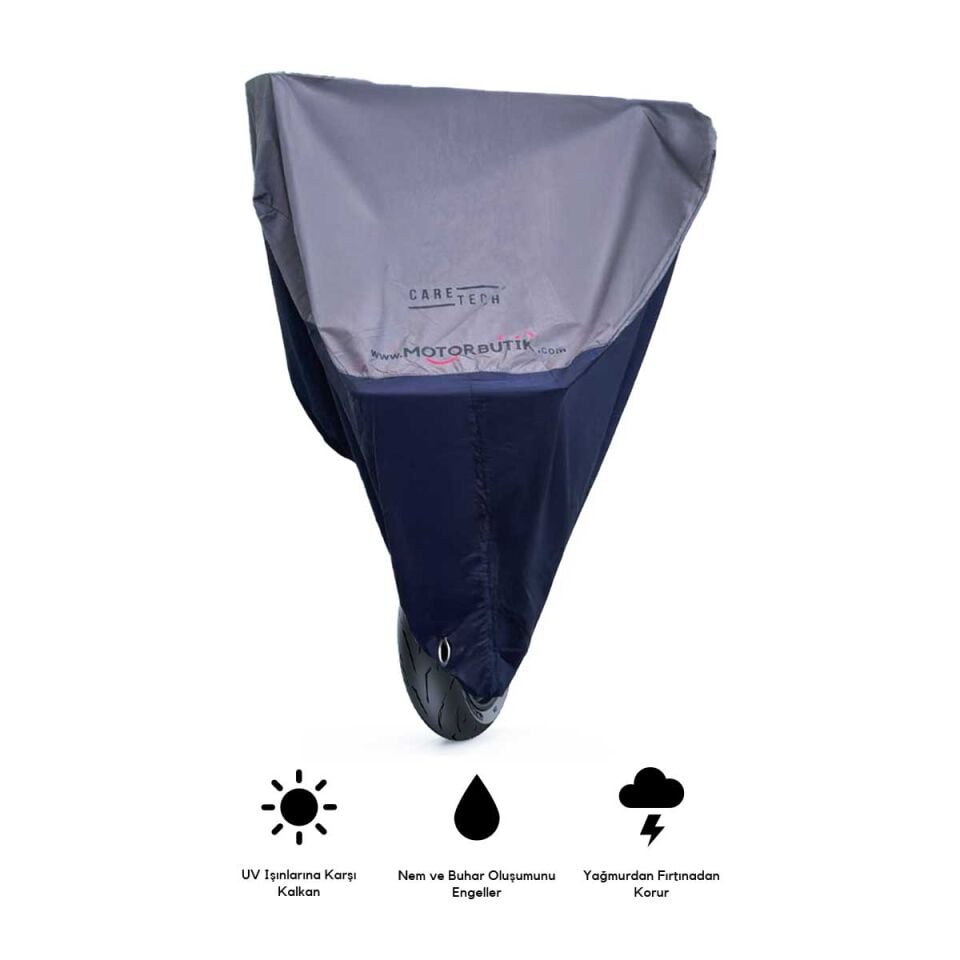 CARETECH CT-B101XXL Motosiklet Branda Su Geçirmez 4 Mevsim Koruma Yıkanabilir Kalın Kumaş XXL Gri/Lacivert