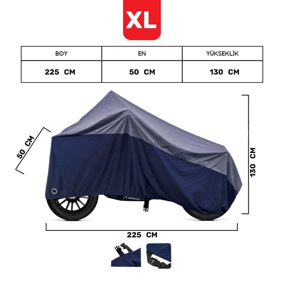 CARETECH CT-B101XL Motosiklet Branda Su Geçirmez 4 Mevsim Koruma Yıkanabilir Kalın Kumaş XL Gri/Lacivert