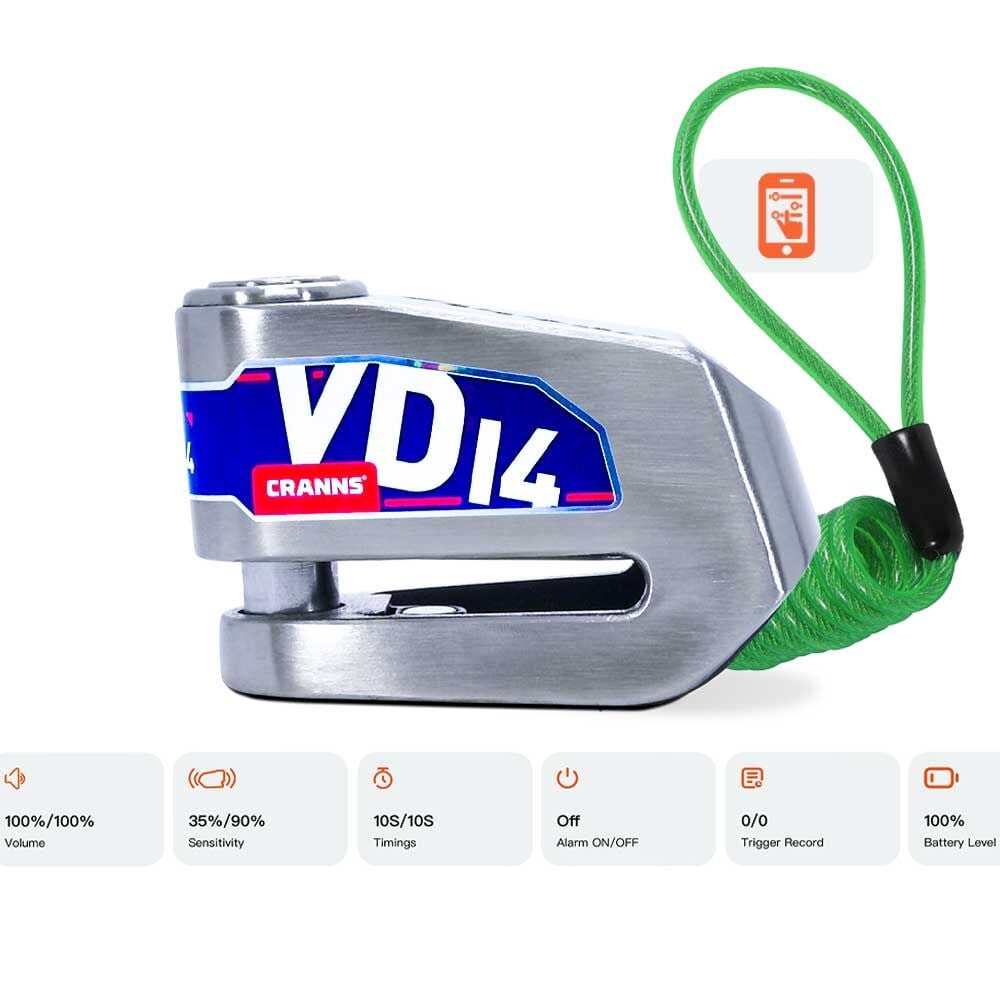 CRANNS VD14 Alarmlı Disk Kilidi Bluetooth App Kontrollü 304 Paslanmaz SRA Sertifikalı 14 mm Karbür PİM