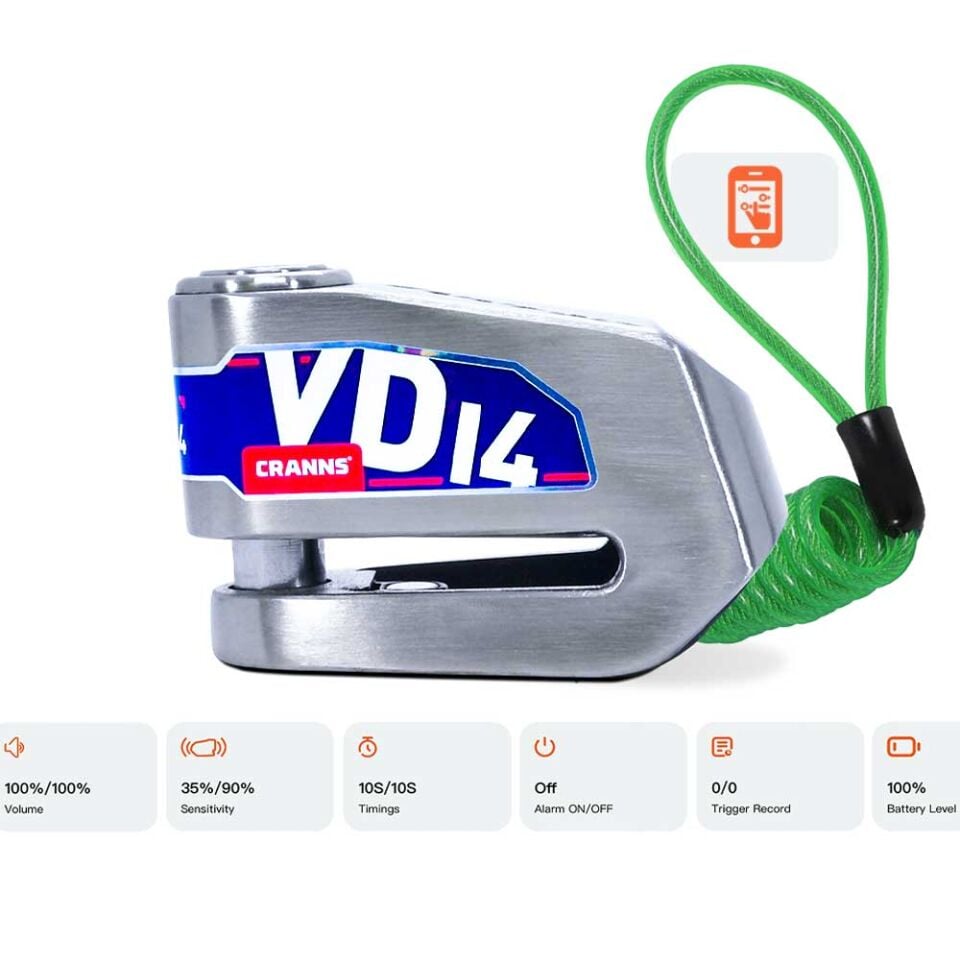 CRANNS VD14 Alarmlı Disk Kilidi Bluetooth App Kontrollü 304 Paslanmaz SRA Sertifikalı 14 mm Karbür PİM