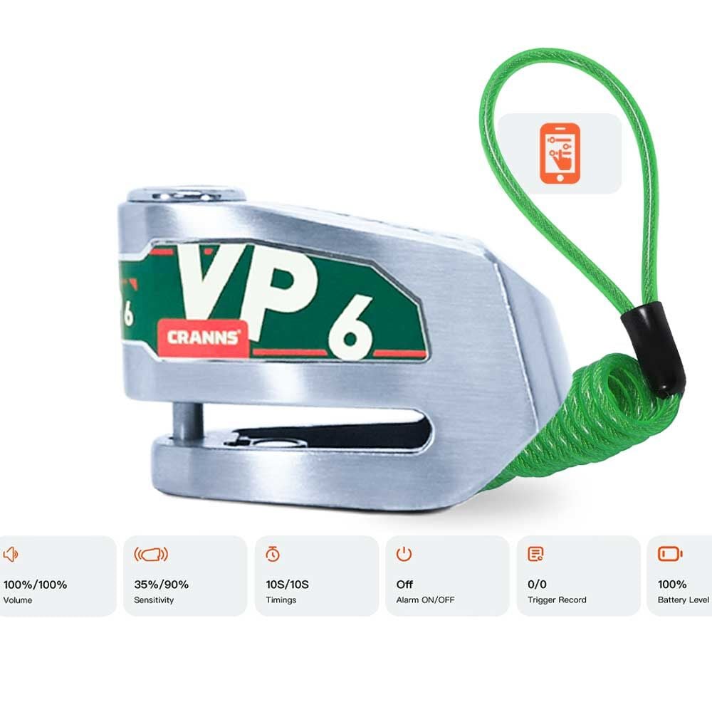 CRANNS VP6 Alarmlı Disk Kilidi Bluetooth App Kontrollü Motosiklet Bisiklet 304 Paslanmaz 6 mm Karbür PİM