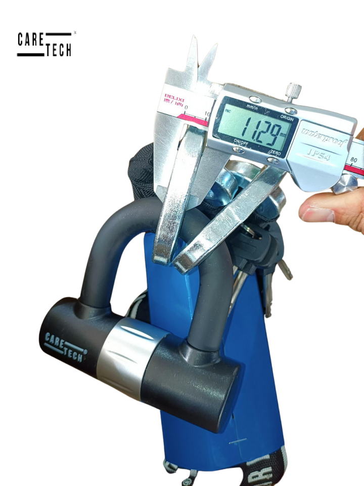 CARETECH CT-751 Zincir Kilidi Motosiklet/Bisiklet 18mm Çelik, Su Geçirmez 4 Anahtar U Bar Kilit 1.8M