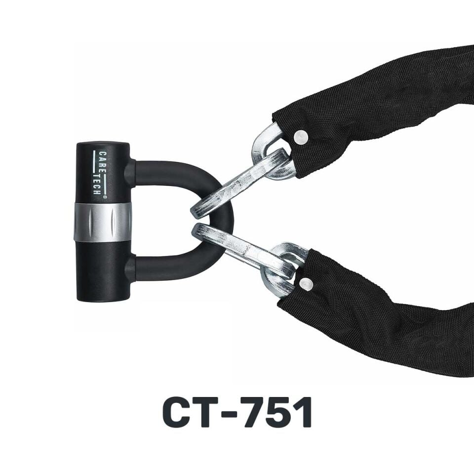 CARETECH CT-751 Zincir Kilidi Motosiklet/Bisiklet 18mm Çelik, Su Geçirmez 4 Anahtar U Bar Kilit 1.8M